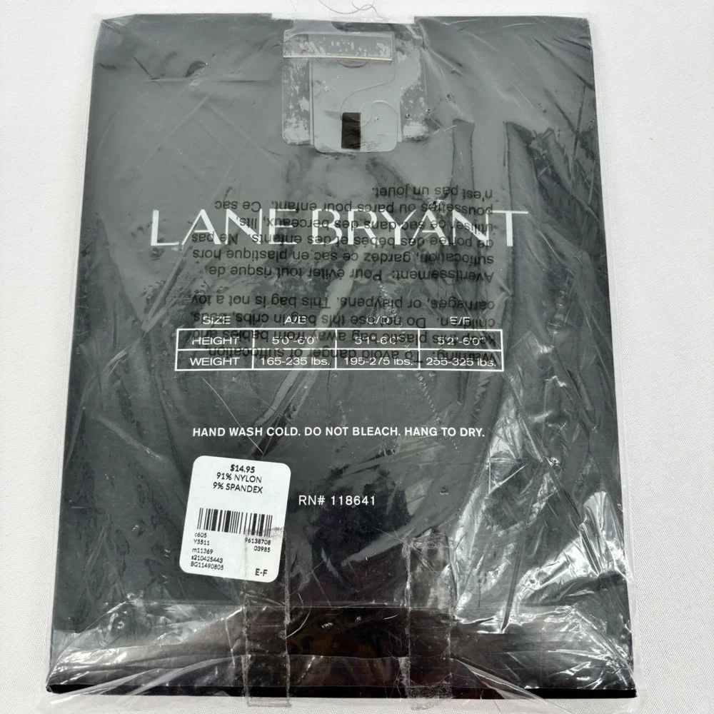 Lane Bryant Black Backseam Thigh High Stockings Size E/F Plus Size Sheer